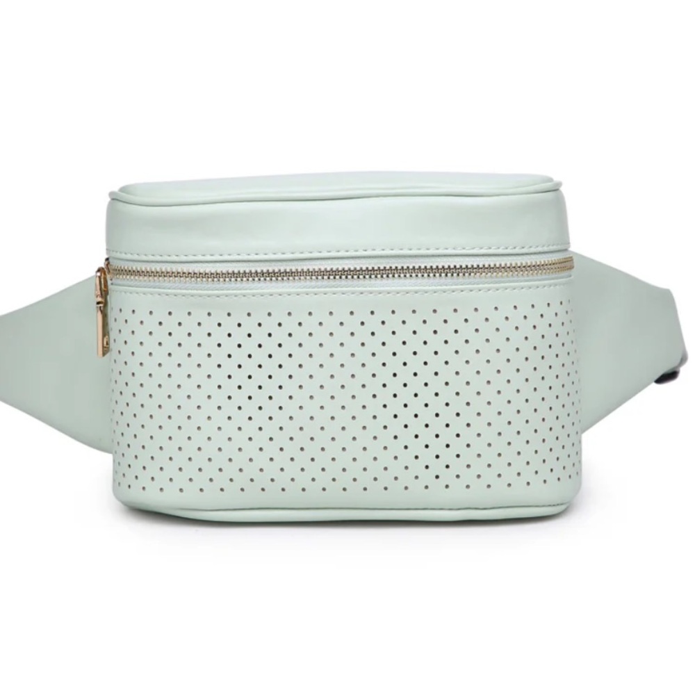 NWOT Urban Expresssions White Hawthorn Perforated Belt Bag. - Picture 3 of 10